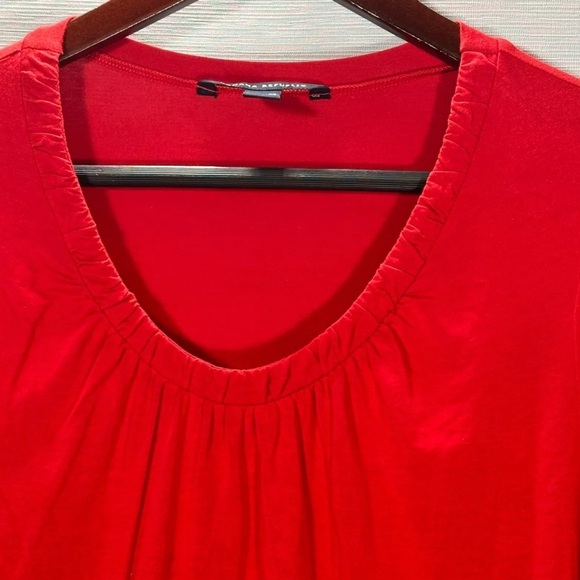 Banana Republic Top Womens Large Stretch Long Sleeve Red Knit Tee Pleated Neck - Picture 4 of 6